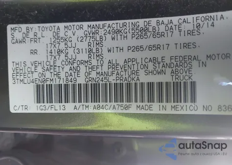 2015 Toyota Tacoma Base V6 из США, поврежденный, VIN 3TMLU4EN0FM171849